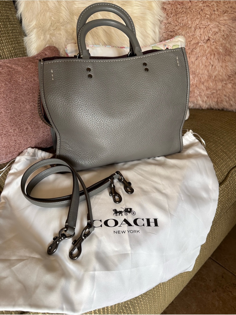 Coach 2nd Generation 1941 Rogue 31 Handbag Heather Grey/Oxblood Suede EXCELLENT - Picture 2 of 16